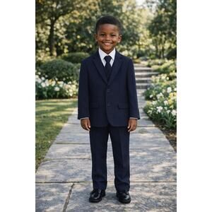 NEW Boys First Holy Communion Suit Size 6 - Navy 5 Piece w/Garment Bag